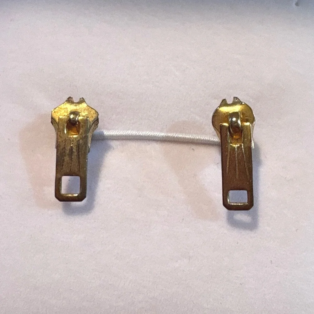 1990s Gold Tone Zipper Pull Stud Earrings Industrial Punk Hardware Jewelry